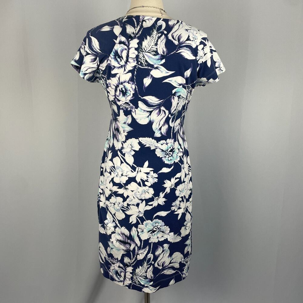 Soft Surroundings Shapely Faux Wrap Dress Medium Blue Floral Cotton Stretch Boho - Picture 7 of 12